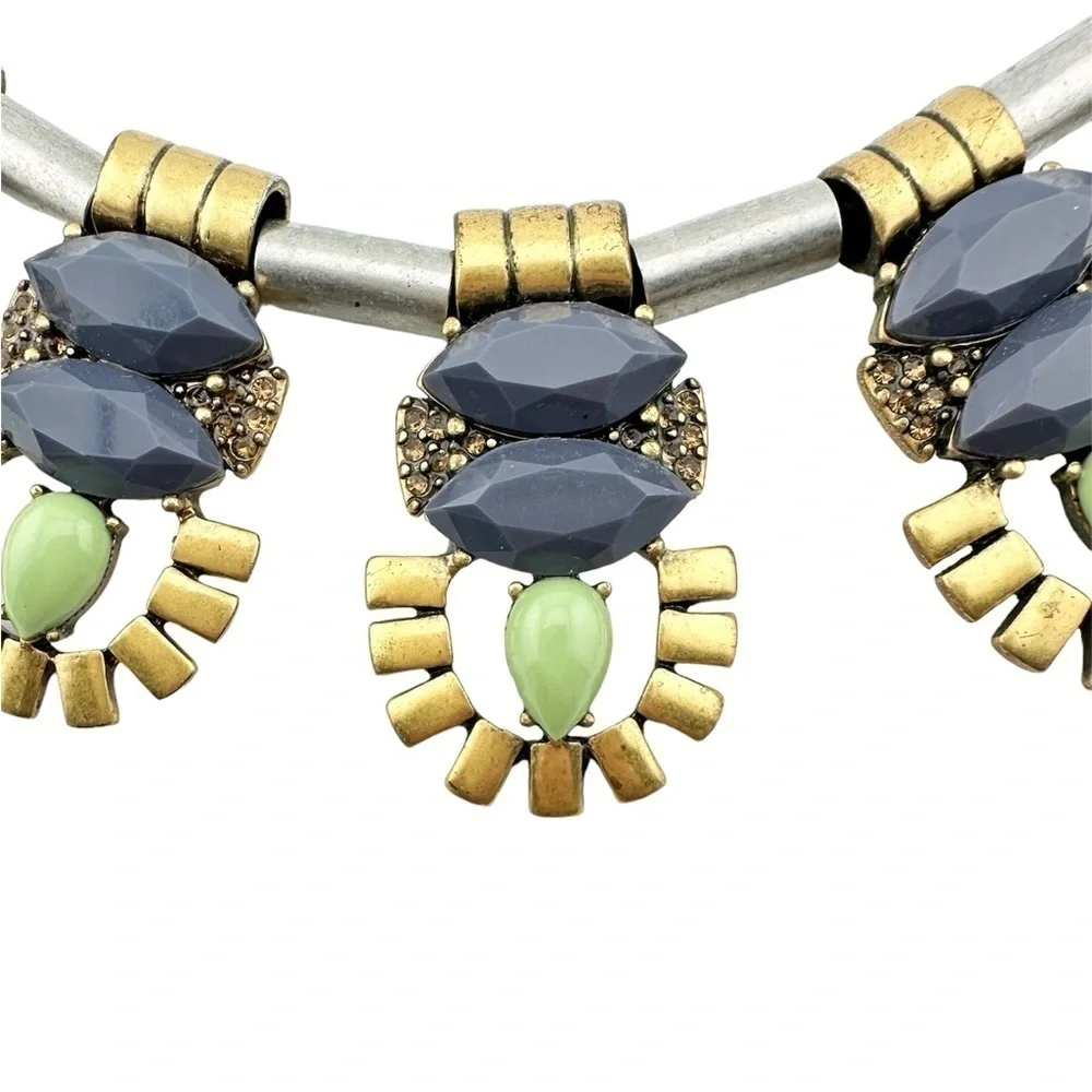J Crew Necklace, Slate Mint Green w Silver & Gold Tone Metal Slide & Black Cord
